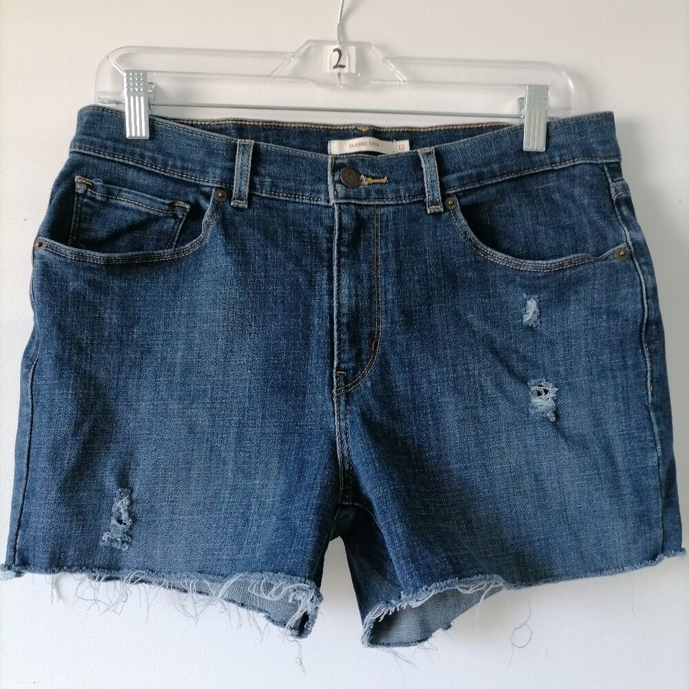 Levi's Strauss & Co. Womens Blue Mid Rise Fray Hem Classic Crop Shorts Size 12